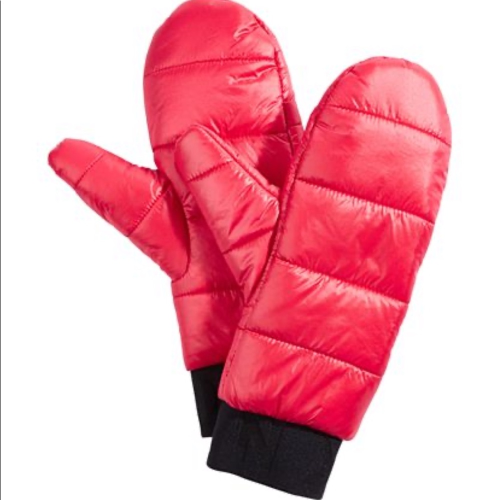 Red DKNY quilted puffer mittens
